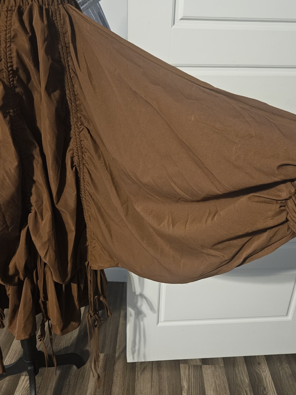 Brown Off-Shoulder Ruffled Midi Dress - Picture 3 of 3